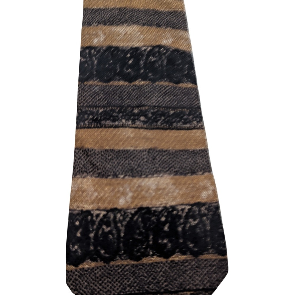 Joseph Abboud Tie Mens OS Brown Black Striped Paisley Lace 100% Italian Silk 4in